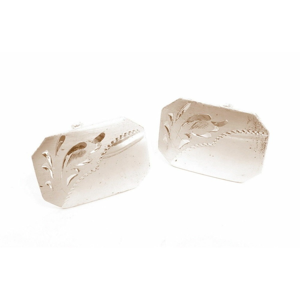 VINTAGE BLANK‎ MONOGRAM STERLING SILVER CUFFLINKS MEN'S JEWELRY*ETCH DESIGN